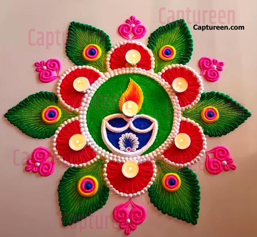 rangoli designs without white colour