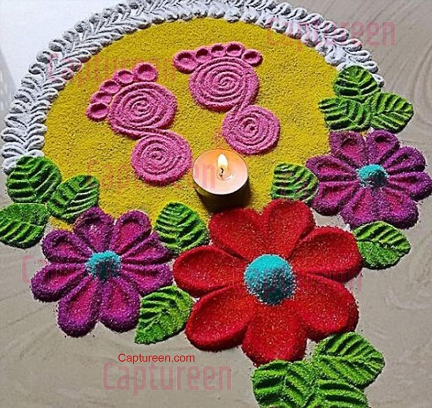 lakshmi ji ke pair ki rangoli