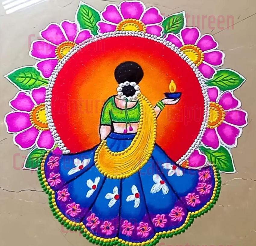 simple oil paint rangoli