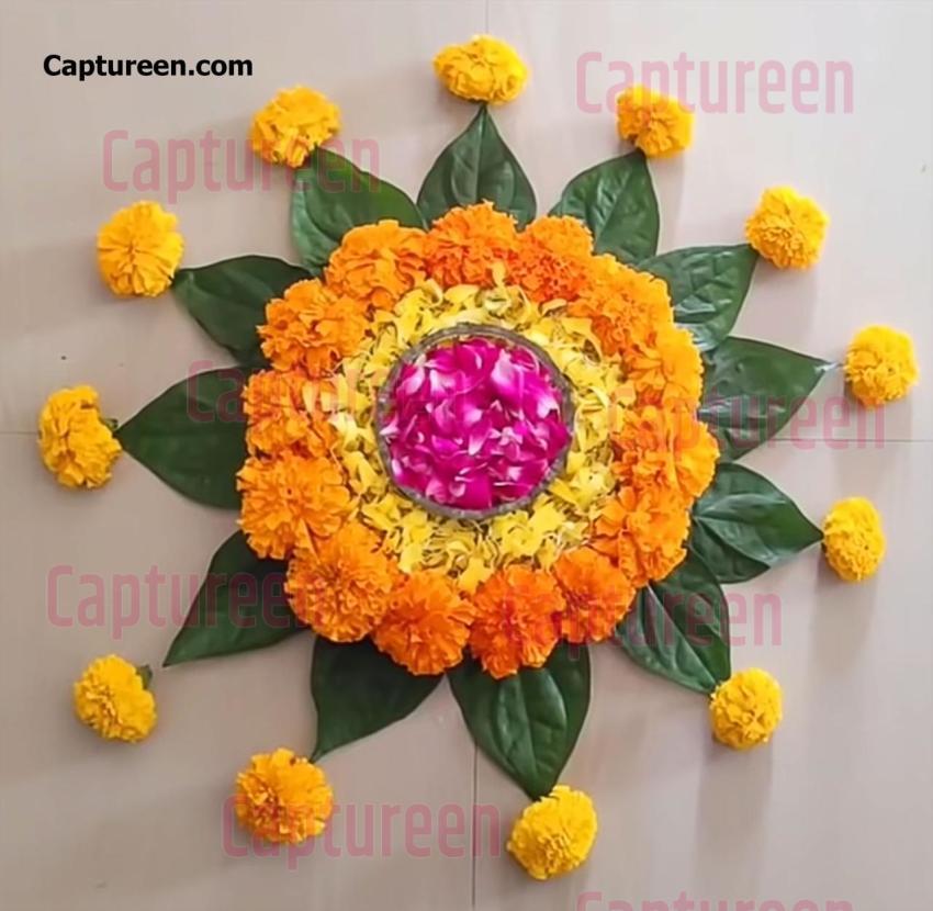 simple marigold flower rangoli