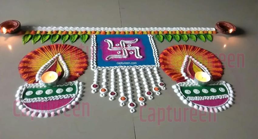 small rangoli in front of god