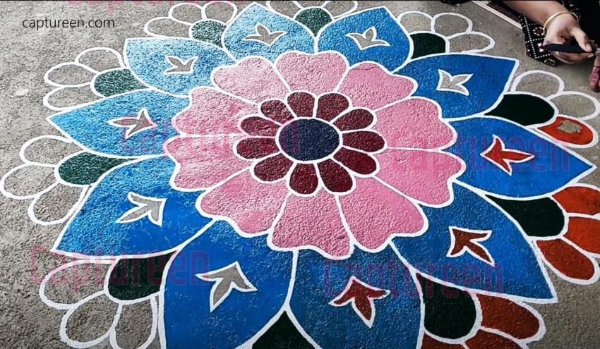 rangoli designs with paint on floor