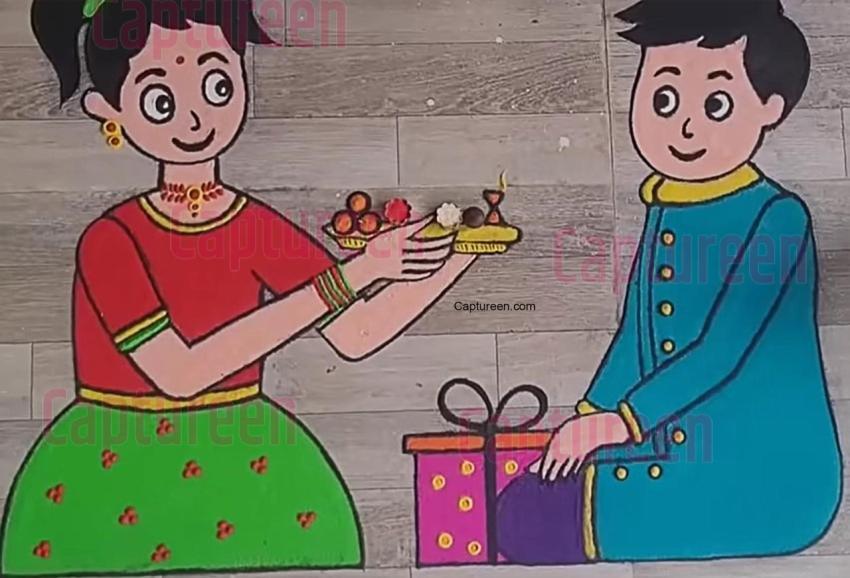 cartoon bhaubij rangoli