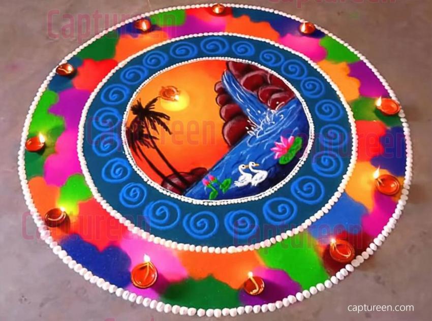 scenery rangoli designs for competition