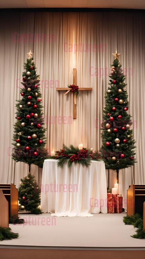 Simple and Beautiful Church Christmas Stage Decor for Small Congregations