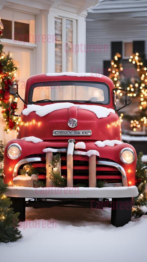 Large Red Truck Christmas Decor for Outdoor Festive Scenes