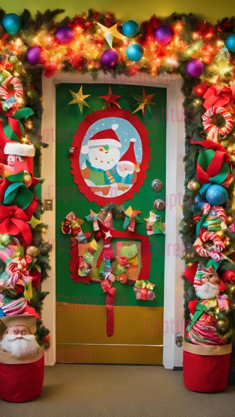 Bright and Joyful Christmas Door Decorations for Preschool Spaces