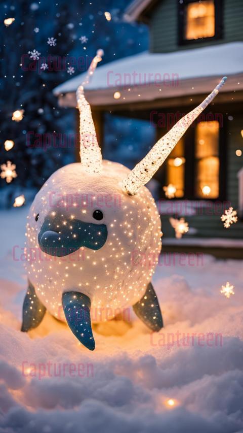 Whimsical Narwhal Outdoor Christmas Decoration Setup