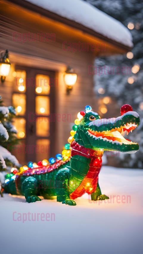 Christmas Alligator Outdoor Decoration  Creative Holiday Statement