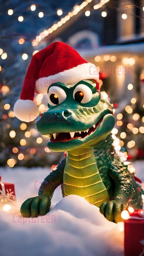 Christmas Alligator Outdoor Decoration  Whimsical Festive Touch