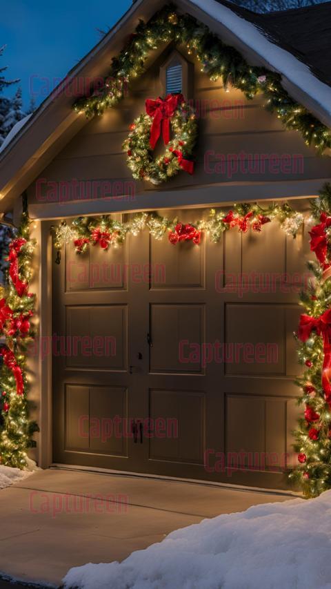 Christmas Garage Decorations with Wreaths and Garland