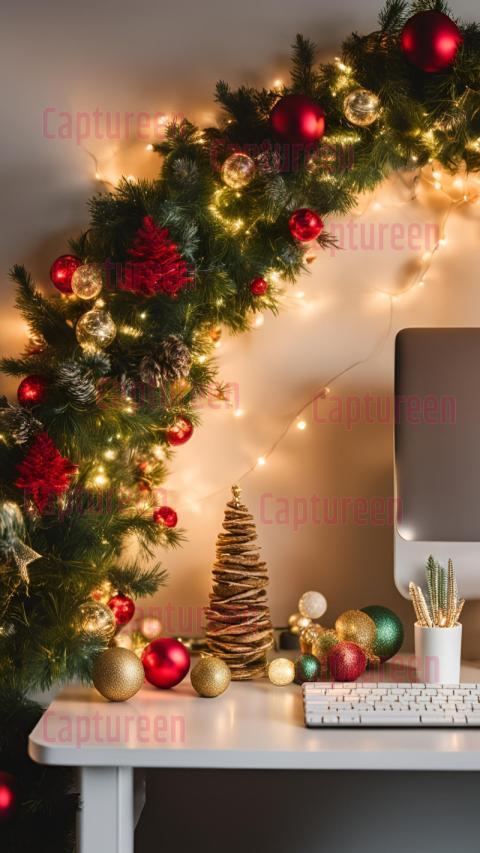 DIY Cubicle Christmas Decorations with Garland and String Lights