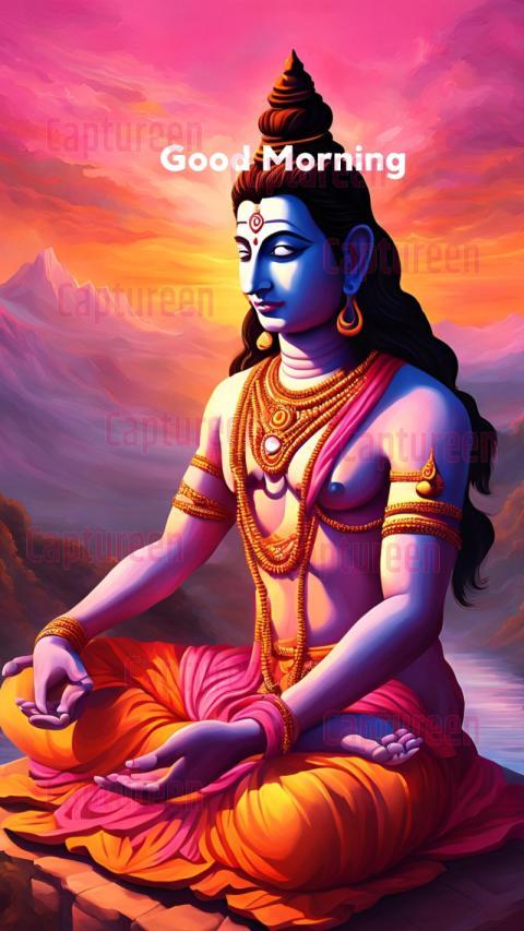 Good Morning Shiv Ji Images with Beautiful Sunrise Background