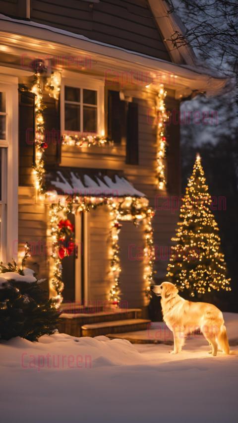 Golden Retriever Christmas Decor Outdoor with Festive Lights