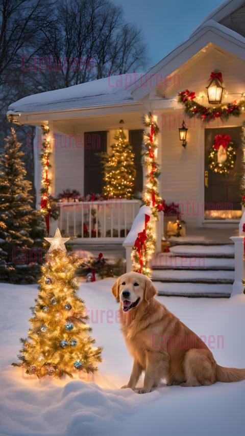 Magical Golden Retriever Christmas Decor Outdoor with Holiday Cheer