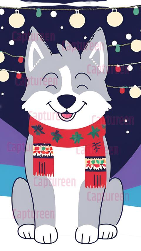 Husky Outdoor Christmas Decorations with Festive Lights