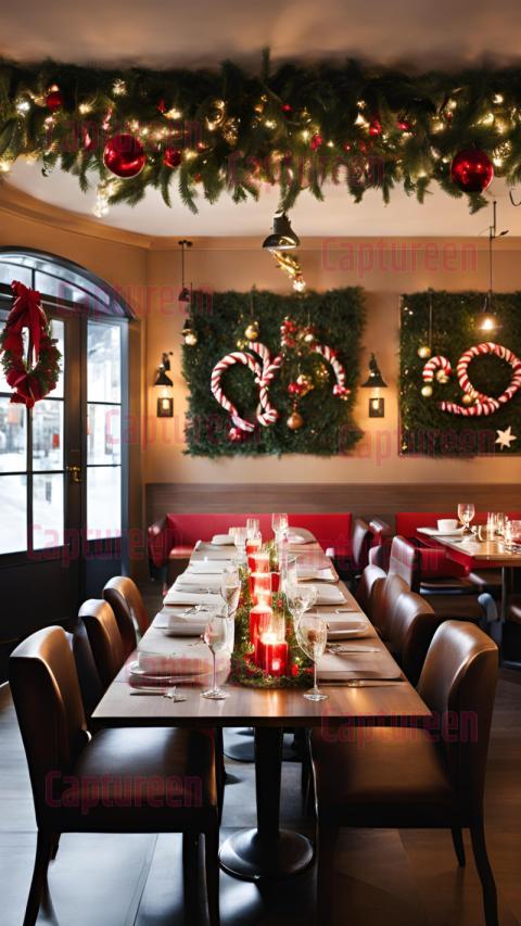 Elegant Restaurant Christmas Decor Ideas with Twinkling Lights