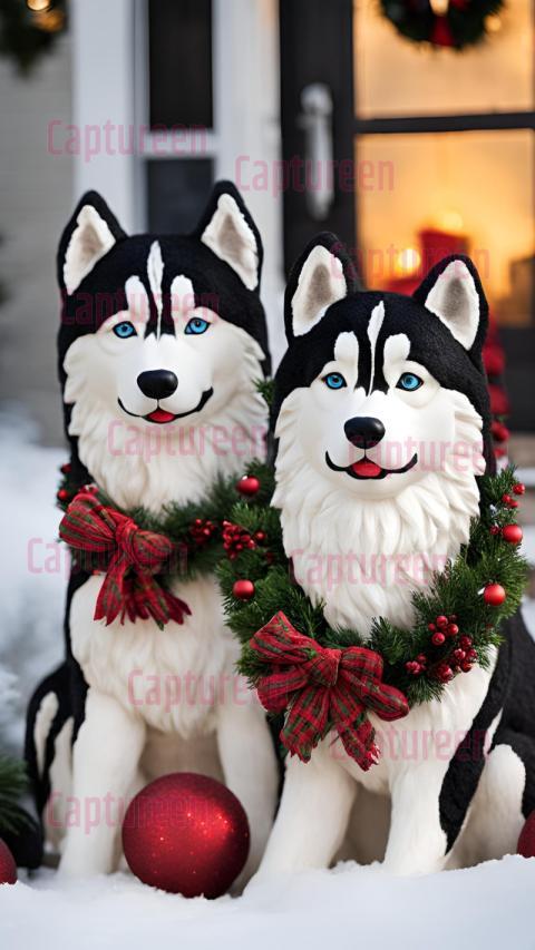 Charming Siberian Husky Outdoor Christmas Decorations with Winter Accents