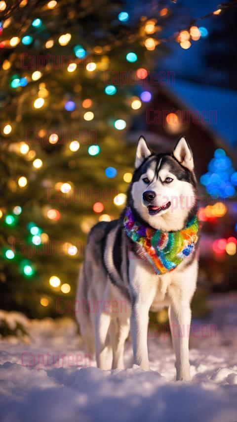 Siberian Husky Outdoor Christmas Decorations with Festive Lights