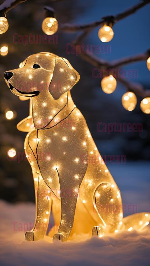 Golden Retriever Outdoor Christmas Decoration with Festive Lights