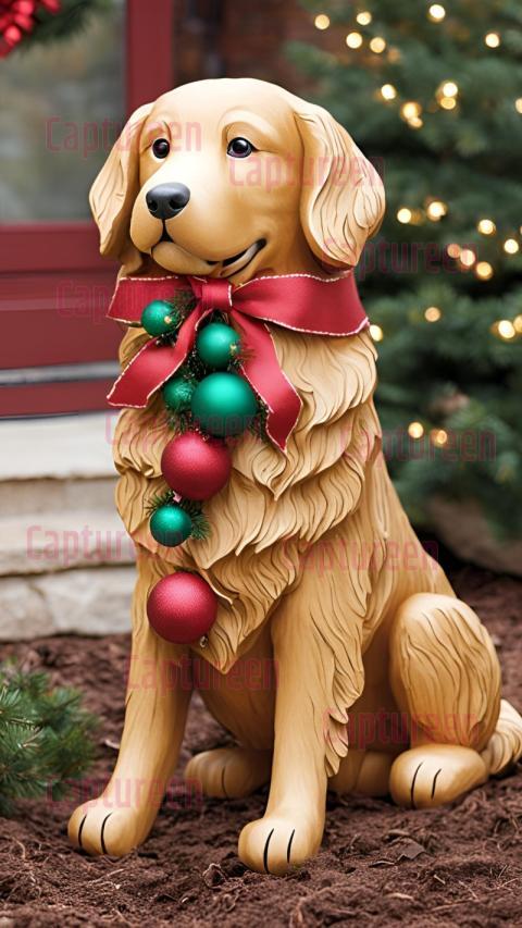 Whimsical Golden Retriever Outdoor Christmas Decoration for a Joyful Yard