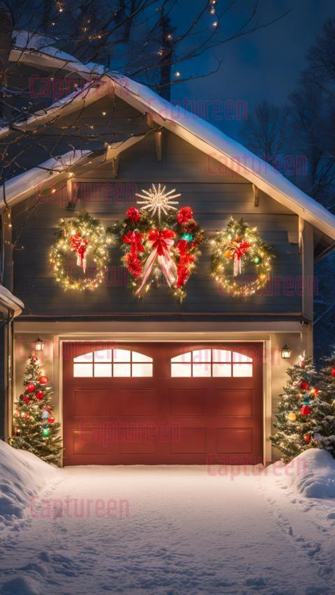 Christmas Decorations for Garage Doors with Festive Lights