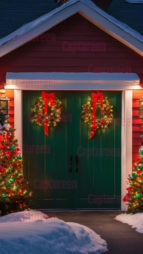 Creative Christmas Decorations for Garage Doors Featuring Holiday Wreaths