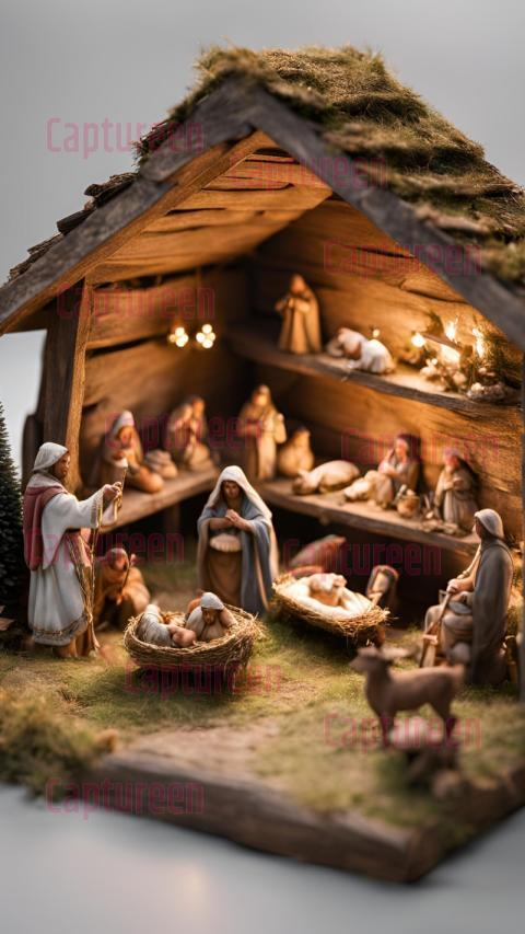 Magical Christmas Crib HD Images with Festive Lights and Decor