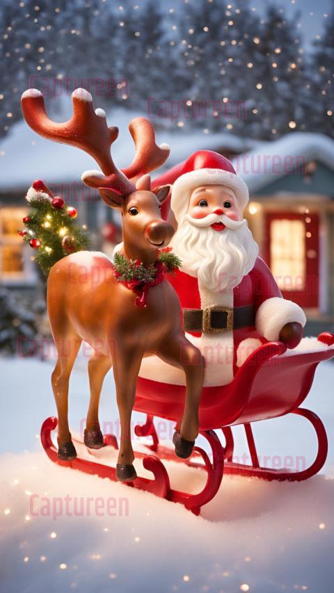 Timeless Vintage Plastic Santa and Reindeer Outdoor Decoration for a Retro Look