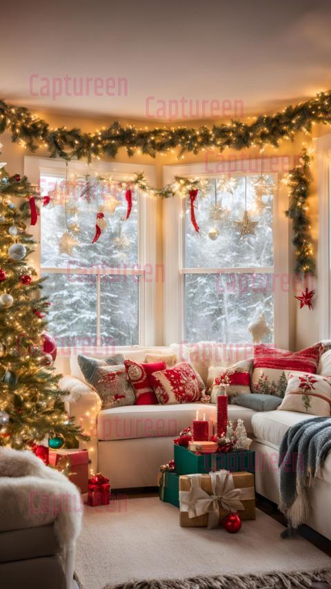 Cozy and Stylish Bay Window Christmas Decorations Ideas