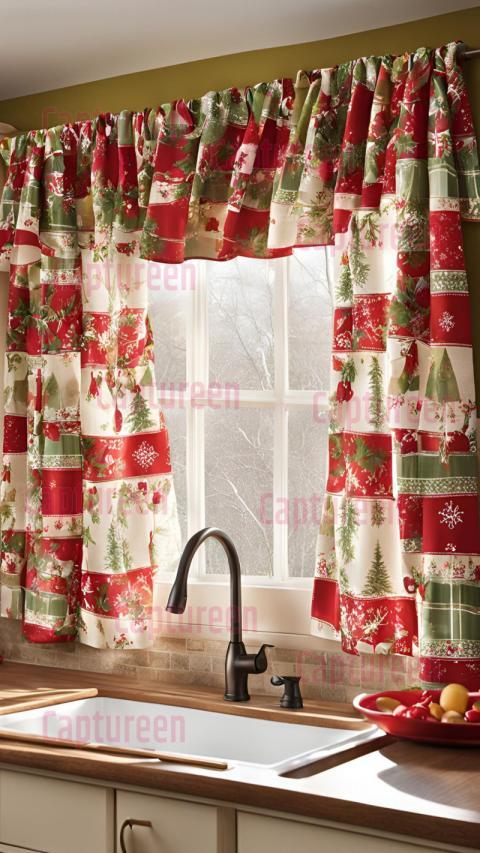 Bright and Cheerful Xmas Kitchen Curtains for the Holidays