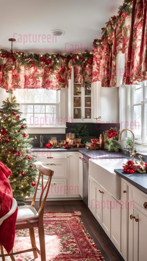 Cozy Xmas Kitchen Curtains with Christmas Themed Patterns