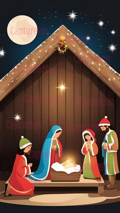 Elegant Christmas Crib Background Images with Festive Scenes