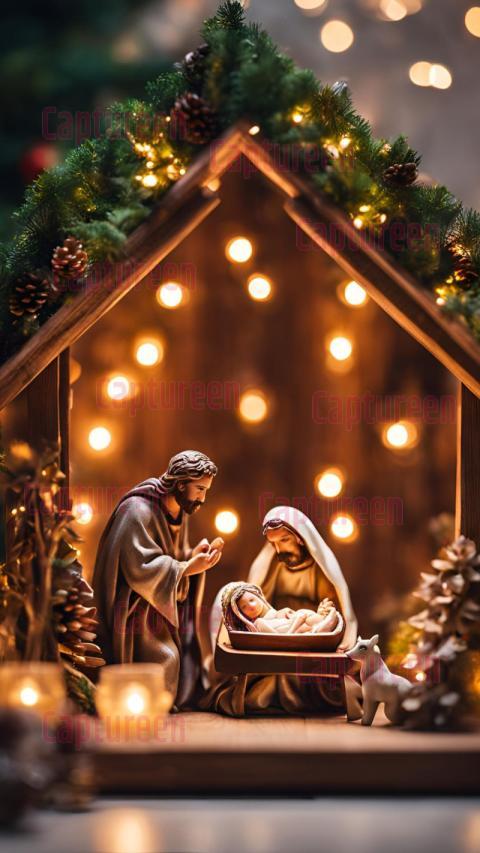 Serene Christmas Crib Background Images with Spiritual Touch