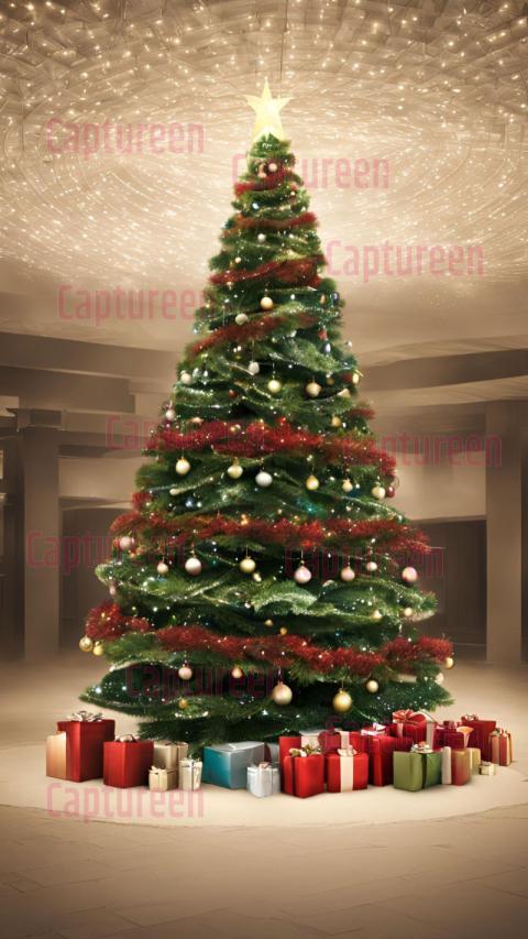 Whimsical Christmas Tree Cartoon Image with Bright Decorations