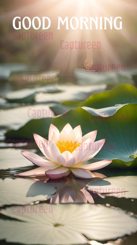 Good morning image lotus for a tranquil and positive vibe