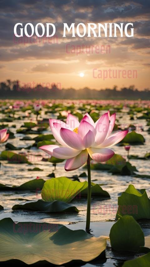 Good morning image lotus to inspire a calm start to the day