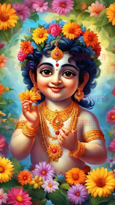 Little Krishna good morning images with divine blessings