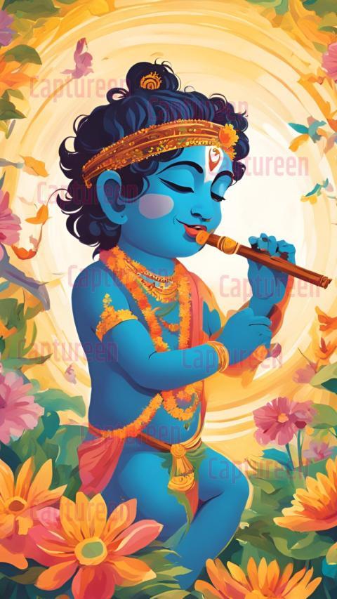 Little Krishna good morning images with joyful and spiritual vibes