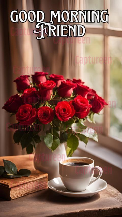 Good morning images with roses and coffee for a warm and cozy vibe