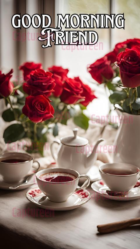 Good morning images with roses and coffee to share love and cheer