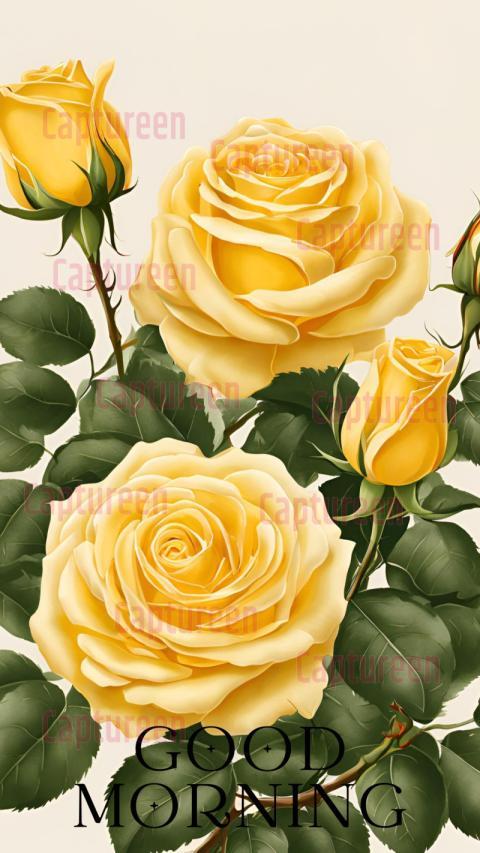 Charming Good Morning Images Yellow Rose with Dewy Petals