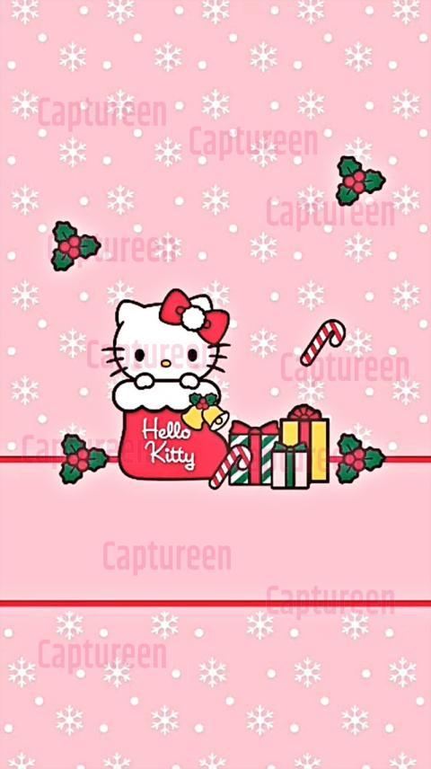 Pink Hello Kitty Christmas Wallpaper with Holiday Sparkle