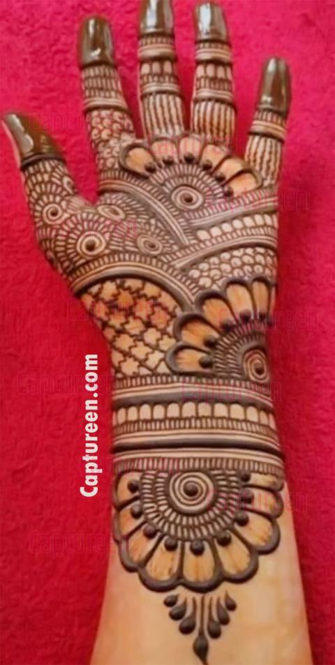 full hand round belt mehndi design