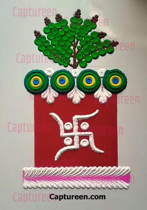 rangoli around tulsi plant